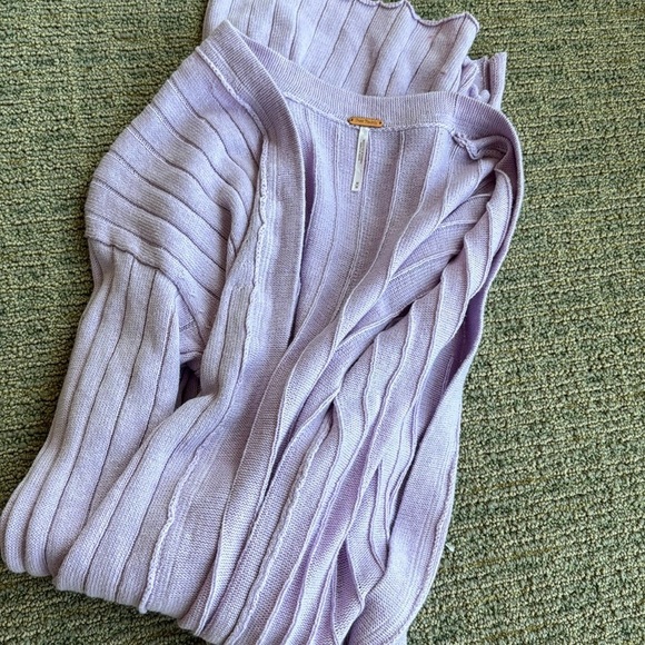 Free People Lavender RIBBY RIB Long Cardigan Open Front Knit Duster Sweater wrap - Picture 11 of 11